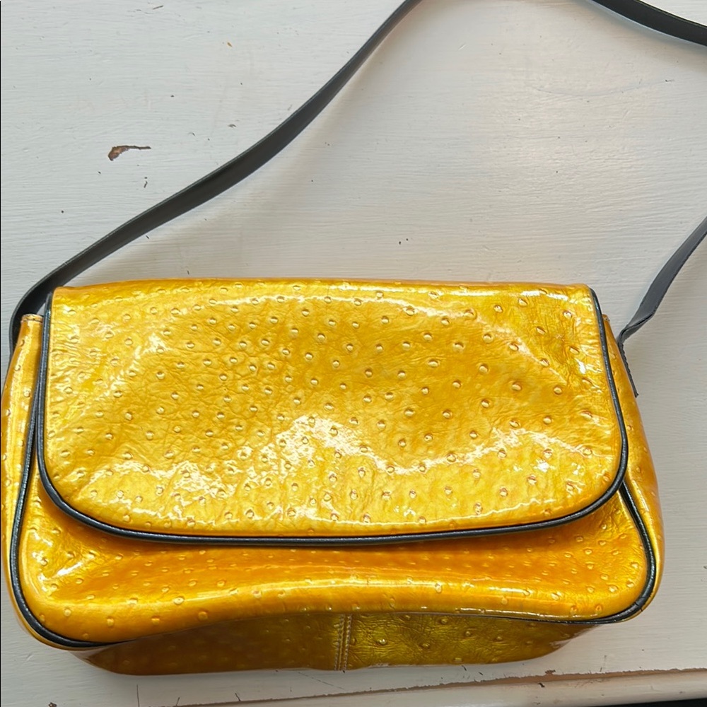 Genuine Ostrich Grain Leather Yellow Handbag By Nannini, Made In Italy